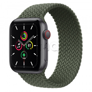 Купить Apple Watch SE // 44мм GPS + Cellular // Корпус из алюминия цвета «серый космос», плетёный монобраслет цвета «Зелёные холмы» (2020)