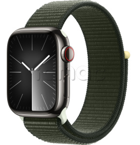 Купить Apple Watch Series 9 // 41мм GPS+Cellular // Корпус из нержавеющей стали графитового цвета, спортивный браслет цвета "зеленый кипарис"