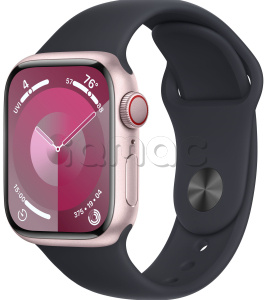Купить Apple Watch Series 9 // 45мм GPS+Cellular // Корпус из алюминия розового цвета, спортивный ремешок цвета "темная ночь"