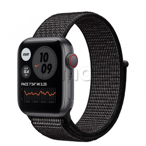 Купить Apple Watch SE // 40мм GPS + Cellular // Корпус из алюминия цвета «серый космос», спортивный браслет Nike чёрного цвета (2020)