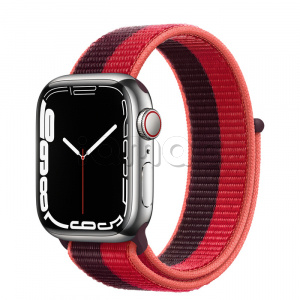 Купить Apple Watch Series 7 // 41мм GPS + Cellular // Корпус из нержавеющей стали серебристого цвета, спортивный браслет цвета (PRODUCT)RED