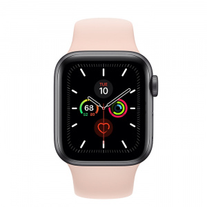 Купить Apple Watch Series 5 // 40мм GPS + Cellular // Корпус из алюминия цвета «серый космос», спортивный ремешок цвета «розовый песок»