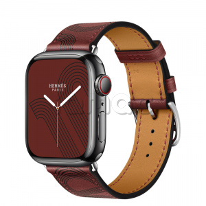 Купить Apple Watch Series 7 Hermès // 41мм GPS + Cellular // Корпус из нержавеющей стали цвета «черный космос», ремешок Single Tour Circuit H цвета Rouge H/Noir