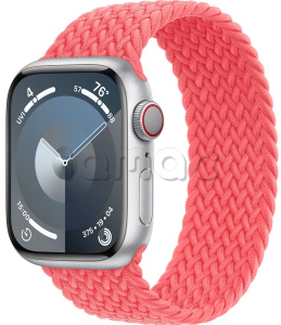 Купить Apple Watch Series 9 // 45мм GPS+Cellular // Корпус из алюминия серебристого  цвета, плетёный монобраслет цвета "розовая гуава"