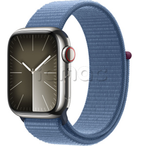 Купить Apple Watch Series 9 // 41мм GPS+Cellular // Корпус из нержавеющей стали серебристого цвета, спортивный браслет цвета "синяя зима"