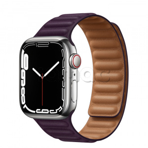 Купить Apple Watch Series 7 // 41мм GPS + Cellular // Корпус из нержавеющей стали серебристого цвета, кожаный браслет цвета «тёмная вишня», размер ремешка S/M