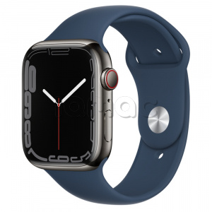 Купить Apple Watch Series 7 // 45мм GPS + Cellular // Корпус из нержавеющей стали графитового цвета, спортивный ремешок цвета «синий омут»