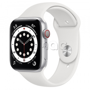 Купить Apple Watch Series 6 // 44мм GPS + Cellular // Корпус из алюминия серебристого цвета, спортивный ремешок белого цвета