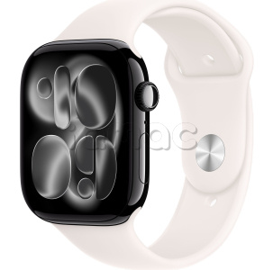 Купить Apple Watch Series 11 // 46мм GPS // Черный глянцевый корпус из алюминия, спортивный ремешок цвета "светлые румяна"
