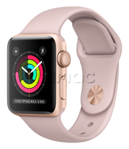Apple Watch Series 3 // 38мм GPS // Корпус из золотистого алюминия, спортивный ремешок цвета «розовый песок» (MQKW2)
