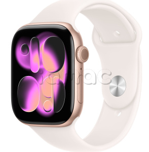 Купить Apple Watch Series 11 // 46мм GPS // Корпус из алюминия цвета "розовое золото", спортивный ремешок цвета "светлые румяна"