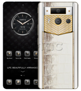 Телефон Vertu METAVERTU 2 Max, 1Tb, Luxury Custom-Made Gold With Diamonds, White Ceramic, Himalayan Crocodile Leather