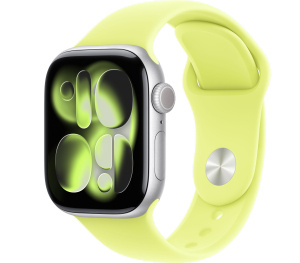 Apple Watch Series 11 // 42мм GPS // Корпус из алюминия серебристого цвета, спортивный ремешок цвета "неоновый желтый"