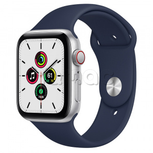 Купить Apple Watch SE // 44мм GPS + Cellular // Корпус из алюминия серебристого цвета, спортивный ремешок цвета «Тёмный ультрамарин» (2020)