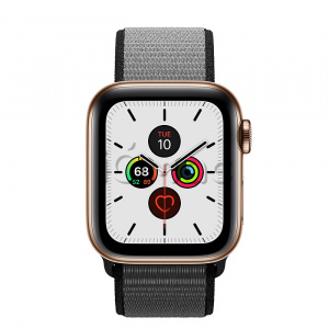 Apple Watch Series 5 // 40мм GPS + Cellular // Корпус из нержавеющей стали золотого цвета, спортивный браслет цвета «тёмный графит»