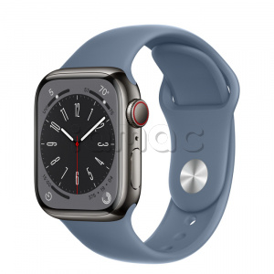 Купить Apple Watch Series 8 // 41мм GPS + Cellular // Корпус из нержавеющей стали графитового цвета, спортивный ремешок сланцево-синего цвета