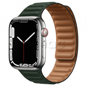Купить Apple Watch Series 7 // 45мм GPS + Cellular // Корпус из нержавеющей стали серебристого цвета, кожаный браслет цвета «зелёная секвойя», размер ремешка M/L