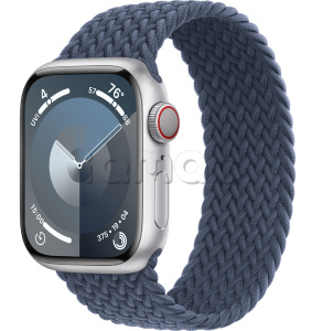 Купить Apple Watch Series 9 // 41мм GPS+Cellular // Корпус из алюминия серебристого  цвета, плетёный монобраслет цвета "штормовой синий"