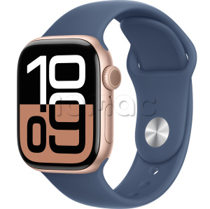 Купить Apple Watch Series 10 // 42мм GPS // Корпус из алюминия цвета "розовое золото", спортивный ремешок цвета "деним"
