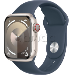 Купить Apple Watch Series 9 // 41мм GPS+Cellular // Корпус из алюминия цвета "сияющая звезда", спортивный ремешок цвета "штормовой синий"