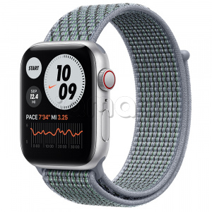 Купить Apple Watch SE // 44мм GPS + Cellular // Корпус из алюминия серебристого цвета, спортивный браслет Nike цвета «Дымчатый серый» (2020)