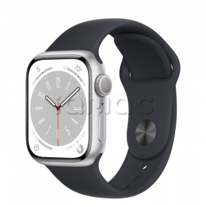 Купить Apple Watch Series 8 // 41мм GPS // Корпус из алюминия серебристого цвета, спортивный ремешок цвета "темная ночь"