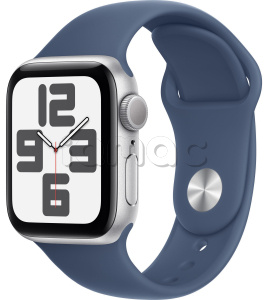 Купить Apple Watch SE // 44мм GPS // Корпус из алюминия серебристого цвета, спортивный ремешок цвета «деним» (2024)