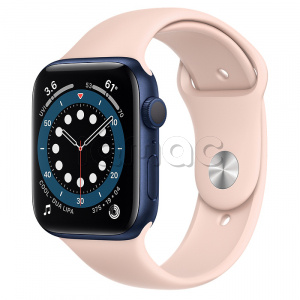 Купить Apple Watch Series 6 // 44мм GPS // Корпус из алюминия синего цвета, спортивный ремешок цвета «Розовый песок»