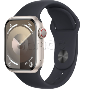 Купить Apple Watch Series 9 // 41мм GPS+Cellular // Корпус из алюминия цвета "сияющая звезда", спортивный ремешок цвета "темная ночь"