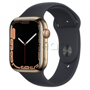 Купить Apple Watch Series 7 // 45мм GPS + Cellular // Корпус из нержавеющей стали золотого цвета, спортивный ремешок цвета «тёмная ночь»