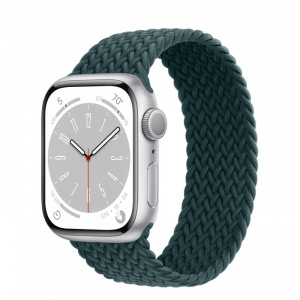 Apple Watch Series 8 // 41мм GPS // Корпус из алюминия серебристого цвета, плетёный монобраслет цвета "тропический лес"
