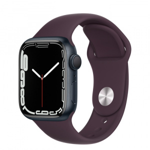 Apple Watch Series 7 // 41мм GPS // Корпус из алюминия цвета «тёмная ночь», спортивный ремешок цвета «тёмная вишня»