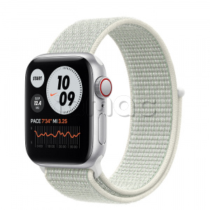 Купить Apple Watch SE // 40мм GPS + Cellular // Корпус из алюминия серебристого цвета, спортивный браслет Nike цвета «Еловая дымка» (2020)