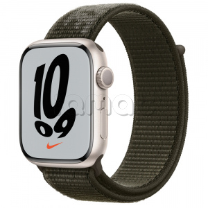 Купить Apple Watch Series 7 // 45мм GPS // Корпус из алюминия цвета «сияющая звезда», спортивный браслет Nike цвета «рабочий хаки»