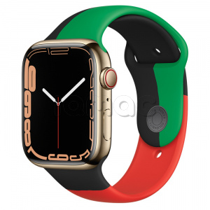 Купить Apple Watch Series 7 // 45мм GPS + Cellular // Корпус из нержавеющей стали золотого цвета, спортивный ремешок цвета «Black Unity»