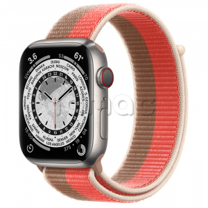 Купить Apple Watch Series 7 // 45мм GPS + Cellular // Корпус из титана, спортивный браслет цвета «розовый помело/миндальный»