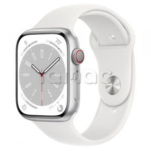 Купить Apple Watch Series 8 // 45мм GPS + Cellular // Корпус из алюминия серебристого цвета, спортивный ремешок белого цвета