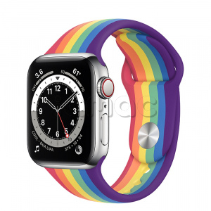 Купить Apple Watch Series 6 // 40мм GPS + Cellular // Корпус из нержавеющей стали серебристого цвета, спортивный ремешок радужного цвета