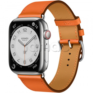Купить Apple Watch Series 7 Hermès // 45мм GPS + Cellular // Корпус из нержавеющей стали серебристого цвета, ремешок Single Tour цвета Orange