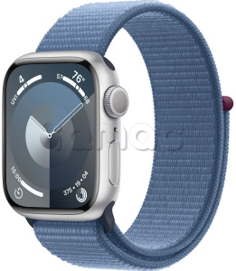 Купить Apple Watch Series 9 // 45мм GPS // Корпус из алюминия серебристого цвета, спортивный браслет цвета "синяя зима"