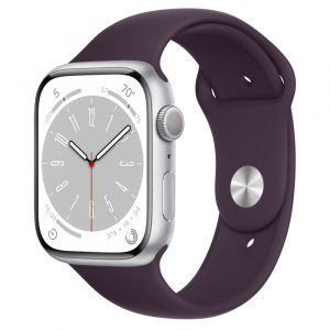 Apple Watch Series 8 // 45мм GPS // Корпус из алюминия серебристого цвета, спортивный ремешок цвета "бузина"