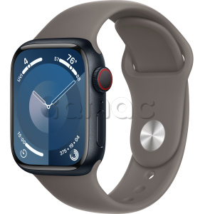 Купить Apple Watch Series 9 // 41мм GPS+Cellular // Корпус из алюминия цвета "темная ночь", спортивный ремешок цвета "глина"