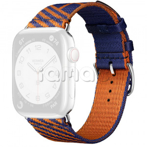 44мм Ремешок Hermès Single (Simple) Tour Jumping цвета Bleu Saphir/Orange для Apple Watch