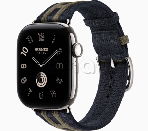 Купить Apple Watch Hermès Series 12 // 42мм GPS+Cellular // Корпус из титана серебристого цвета, ремешок Rocabar Club цвета Bleu Nuit/Gris Titane