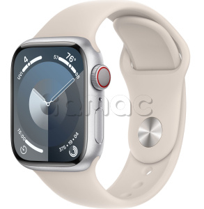 Купить Apple Watch Series 9 // 41мм GPS+Cellular // Корпус из алюминия серебристого цвета, спортивный ремешок цвета "сияющая звезда"