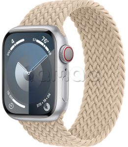 Купить Apple Watch Series 9 // 45мм GPS+Cellular // Корпус из алюминия серебристого  цвета, плетёный монобраслет бежевого цвета