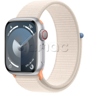 Купить Apple Watch Series 9 // 41мм GPS+Cellular // Корпус из алюминия серебристого цвета, спортивный браслет цвета "сияющая звезда"