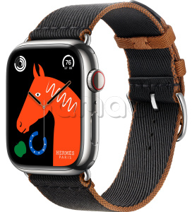 Купить Apple Watch Series 9 Hermès // 45мм GPS+Cellular // Корпус из нержавеющей стали серебристого цвета, ремешок Twill Jump Single Tour цвета Noir/Gold