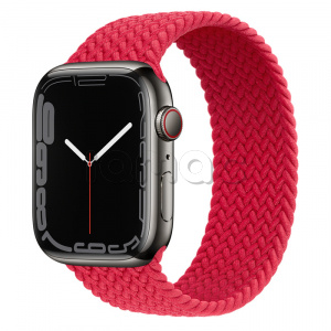 Купить Apple Watch Series 7 // 45мм GPS + Cellular // Корпус из нержавеющей стали графитового цвета, плетёный монобраслет цвета (PRODUCT)RED