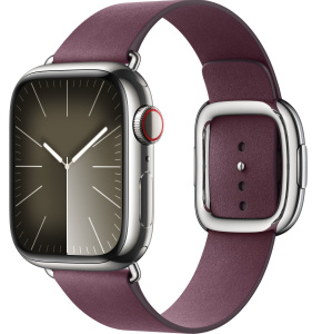 Apple Watch Series 9 // 41мм GPS+Cellular // Корпус из нержавеющей стали серебристого цвета, ремешок цвета "шелковица" с современной пряжкой (Modern Buckle), размер ремешка М